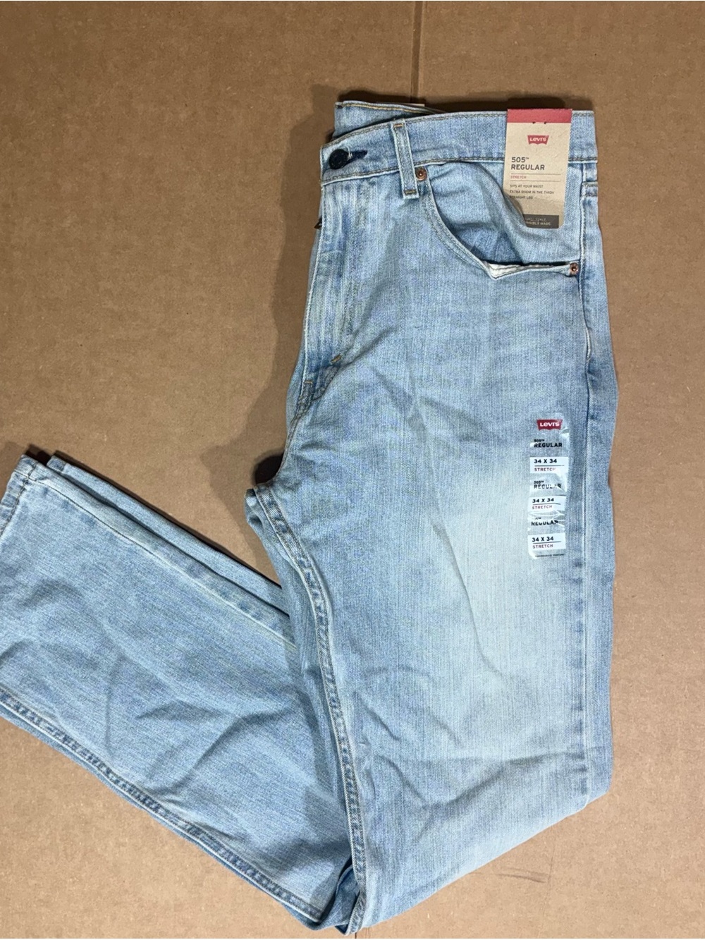 NWT Levis 505 Mens Size 34x34 Regular Fit Jeans Light Blue Denim Straight Leg